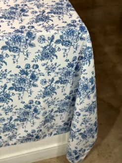 French Toile (Poly Print) Table Linen in Royal Blue