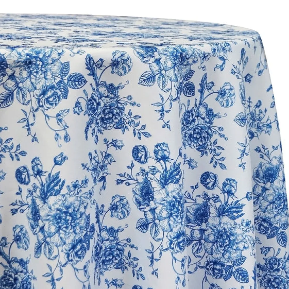 French Toile (Poly Print) Table Linen in Royal Blue