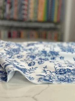 French Toile (Poly Print) Table Linen in Royal Blue