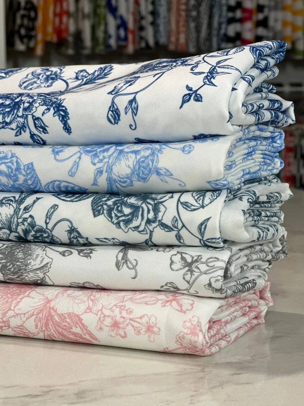 French Toile (Poly Print) Table Linen in Dusty Rose