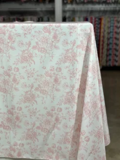 French Toile (Poly Print) Table Linen in Dusty Rose