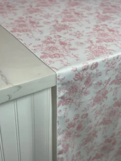 French Toile (Poly Print) Table Linen in Dusty Rose