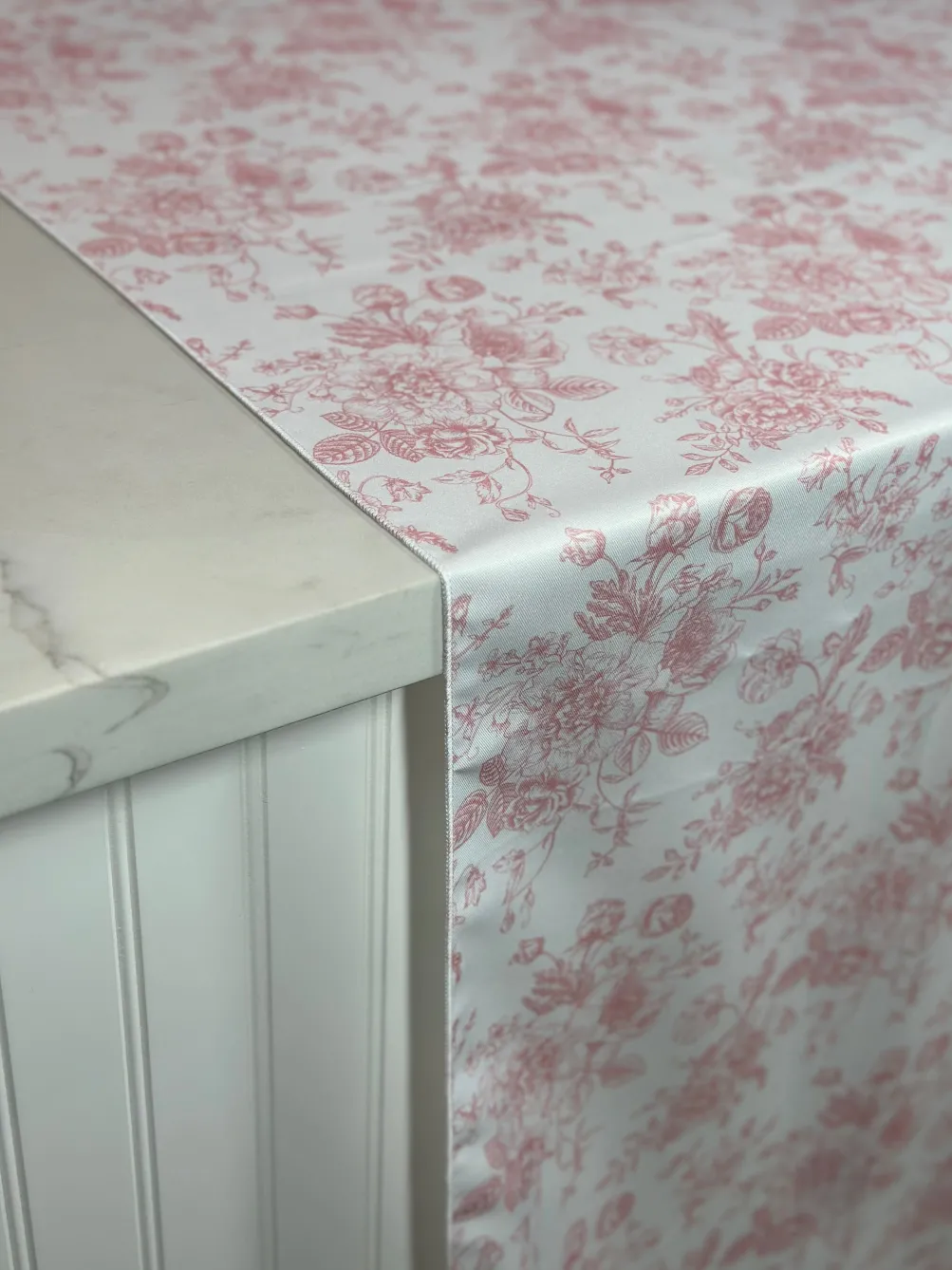 French Toile (Poly Print) Table Linen in Dusty Rose