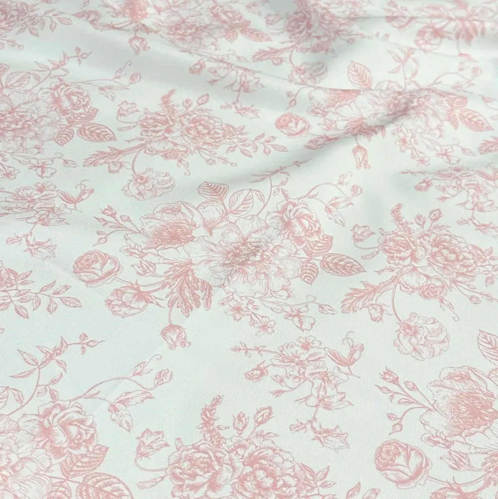 French Toile (Poly Print) Table Linen in Dusty Rose