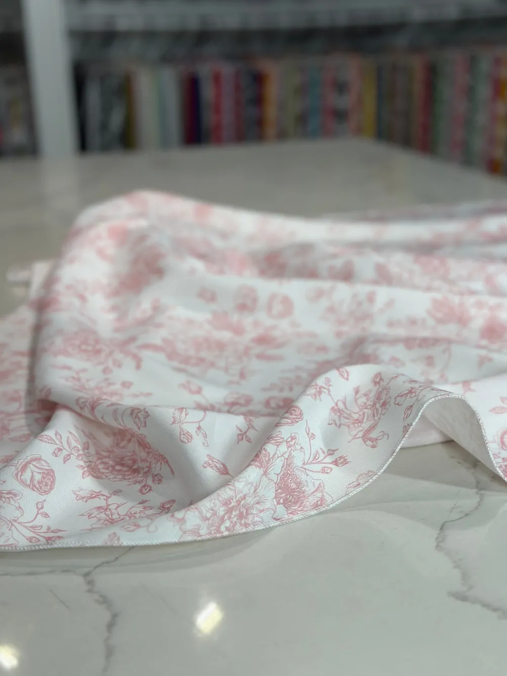 French Toile (Poly Print) Table Linen in Dusty Rose