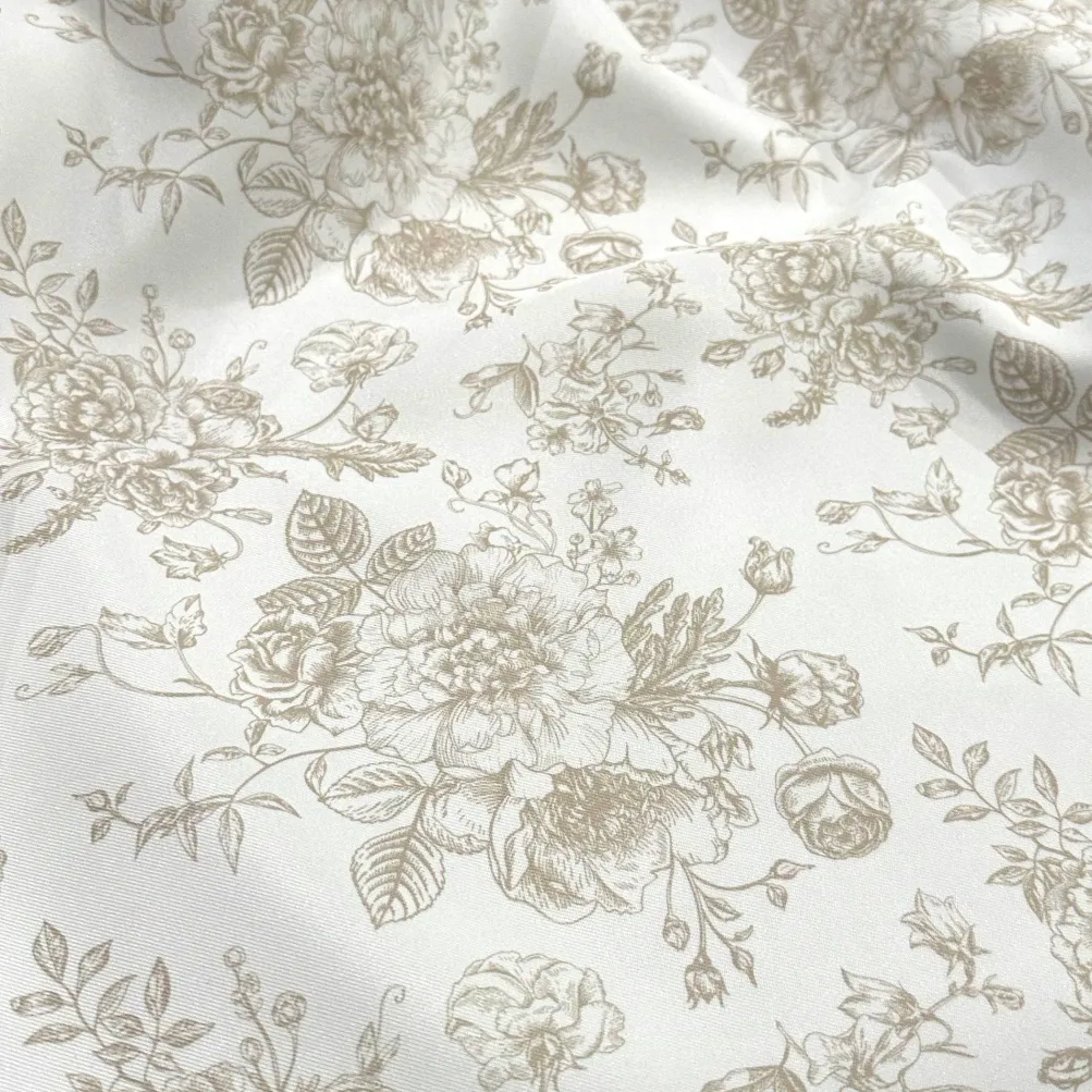 French Toile (Poly Print) Table Linen in Taupe