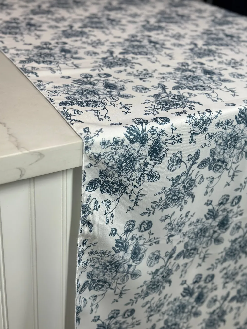 French Toile (Poly Print) Table Linen in Copen Perry