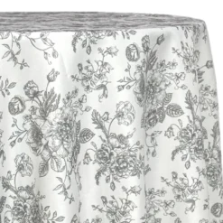 French Toile (Poly Print) Table Linen in Grey