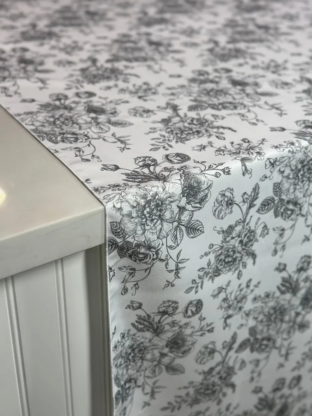 French Toile (Poly Print) Table Linen in Grey