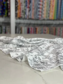 French Toile (Poly Print) Table Linen in Grey
