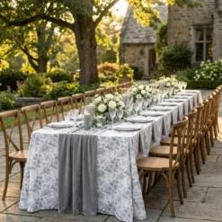 French Toile (Poly Print) Table Linen in Grey