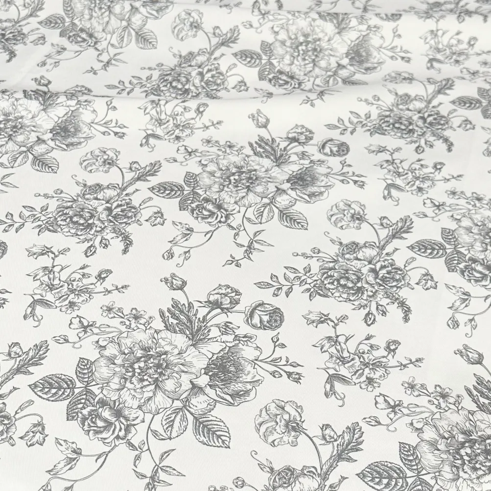 French Toile (Poly Print) Table Linen in Grey