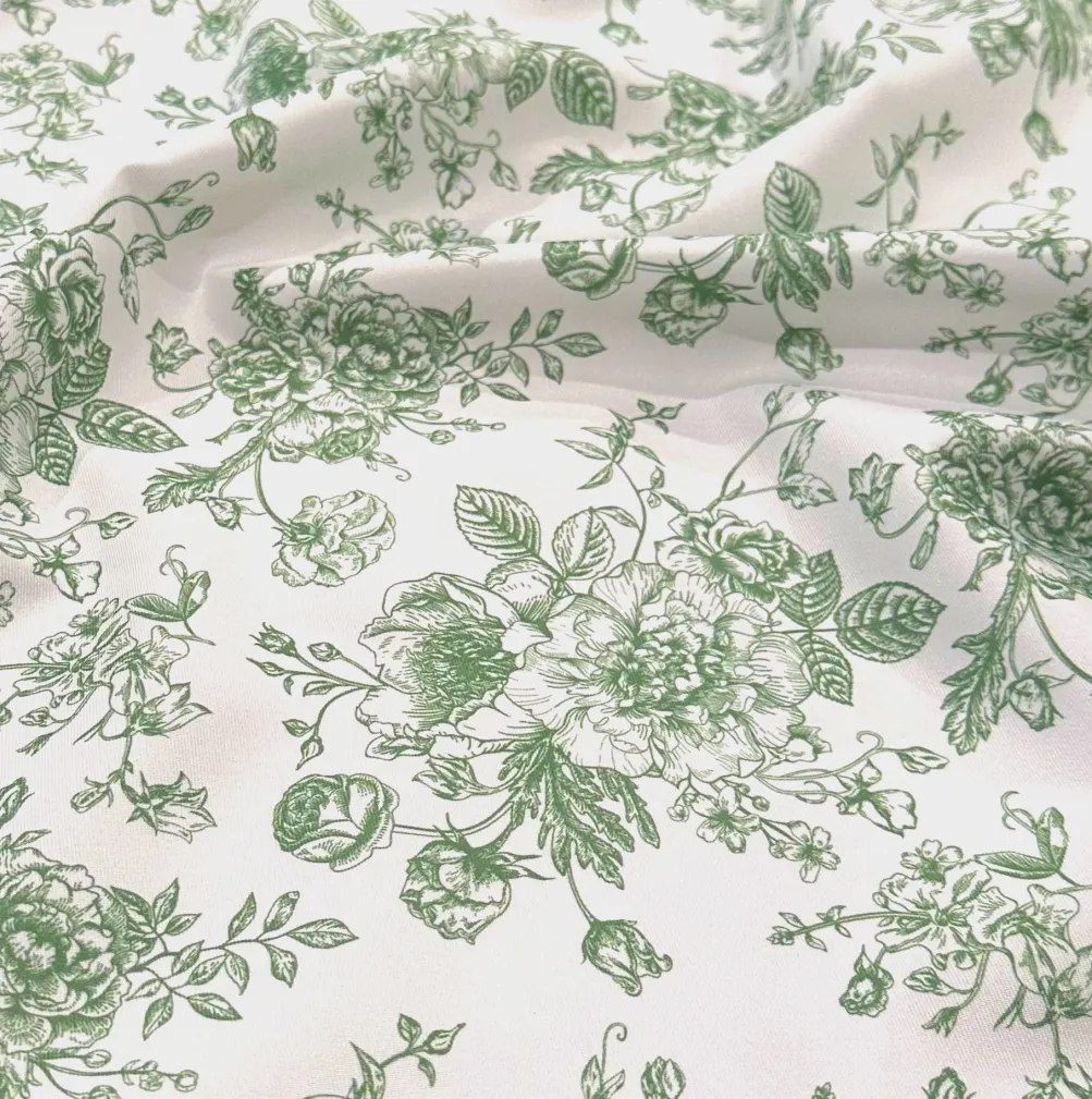 French Toile (Poly Print) Table Runner in Willow Green