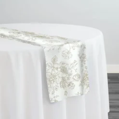 French Toile (Poly Print) Table Runner in Taupe