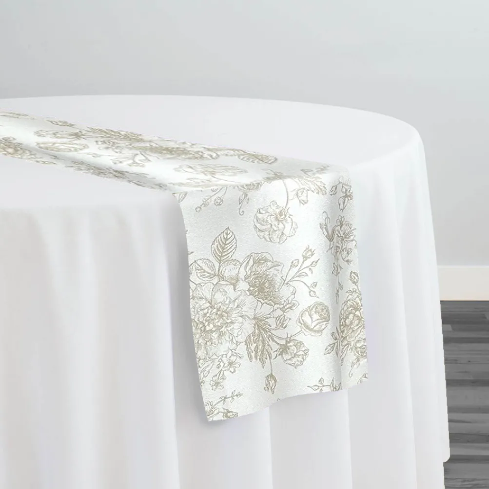 French Toile (Poly Print) Table Runner in Taupe