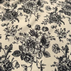 French Toile (Poly Print) Table Linen in Black / Taupe