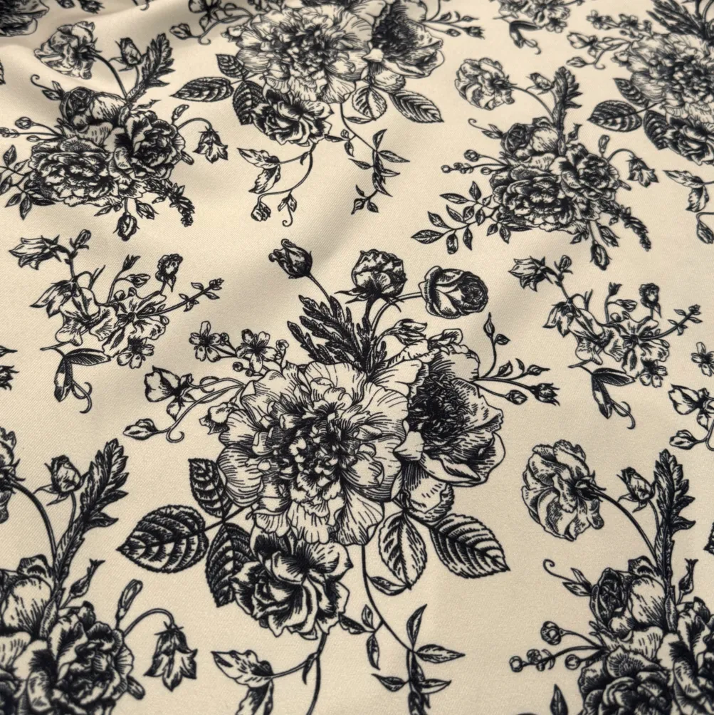 French Toile (Poly Print) Table Linen in Black / Taupe
