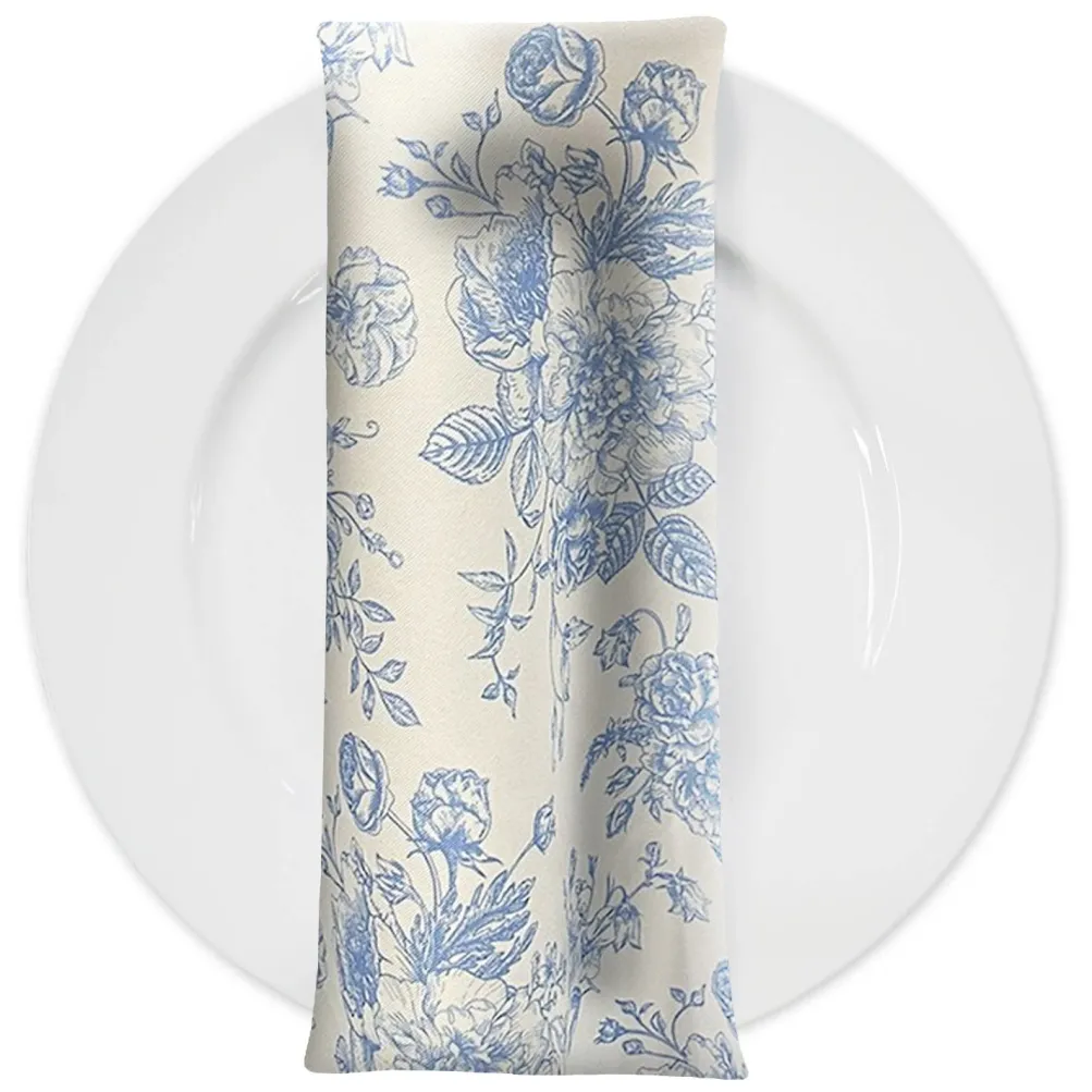 French Toile (Poly Print) Table Napkin in Lt Blue