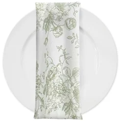 French Toile (Poly Print) Table Napkin in Sage