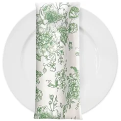 French Toile (Poly Print) Table Napkin in Willow Green