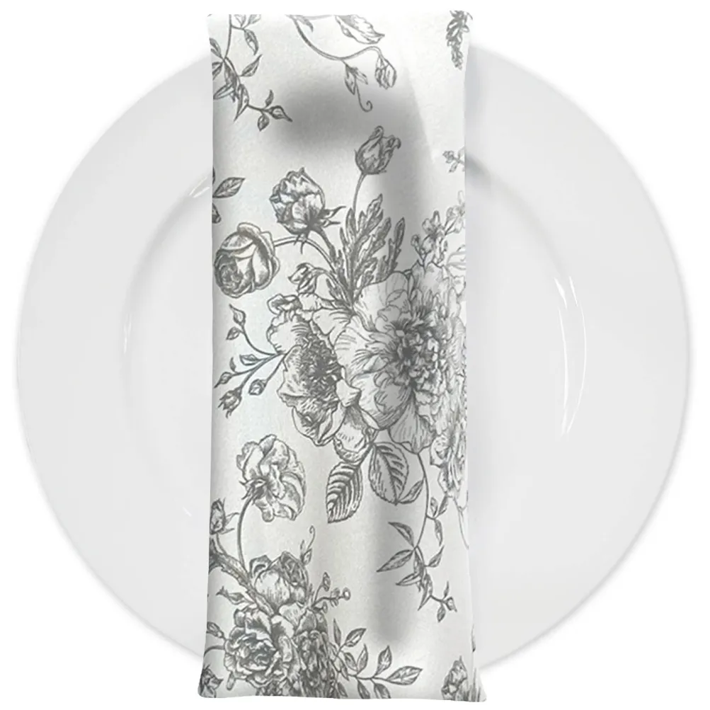 French Toile (Poly Print) Table Napkin in Grey