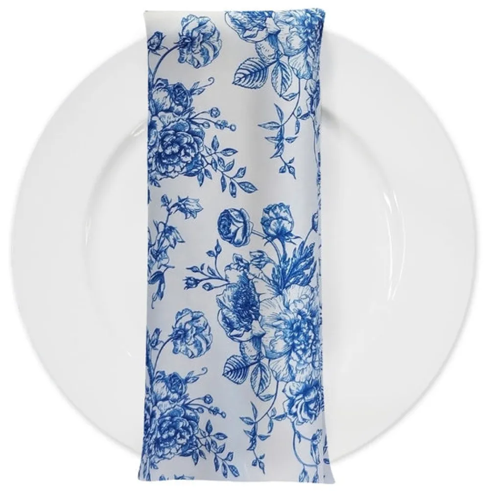 French Toile (Poly Print) Table Napkin in Royal Blue