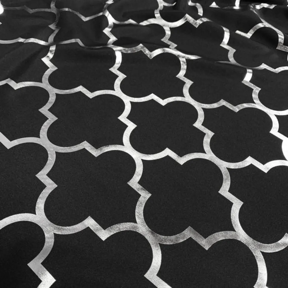 Gatsby (Metallic Print) Table Linen in Black and Silver