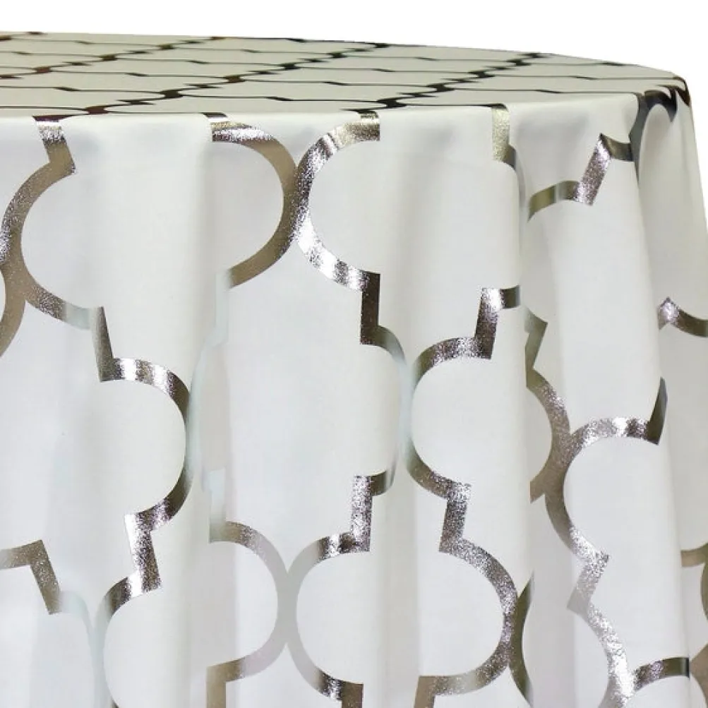 Gatsby (Metallic Print) Table Linen in Silver and White