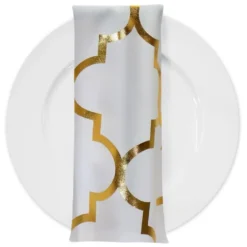 Gatsby (Metallic Print) Table Napkin in White and Gold