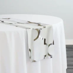 Gatsby (Metallic Print) Table Runner in White and Silver