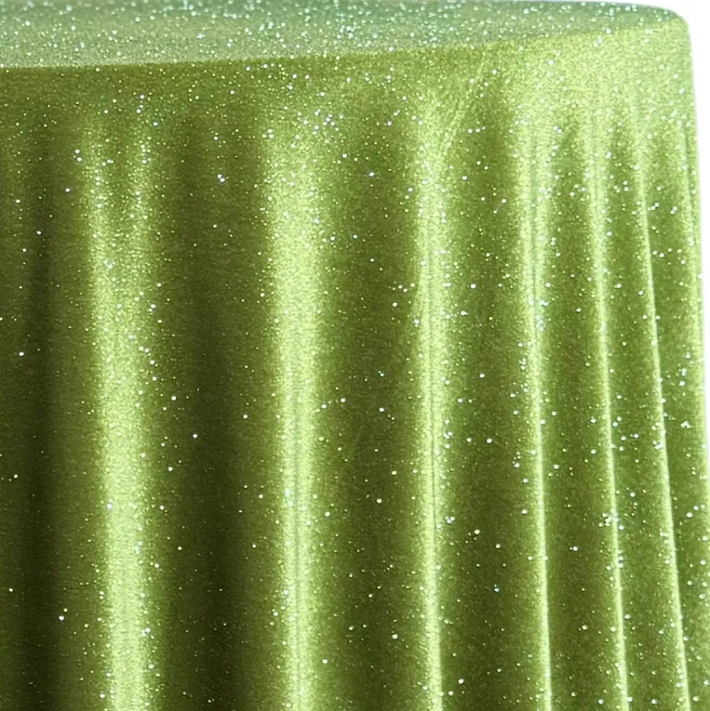 Glitter Velour Table Linen in Olive