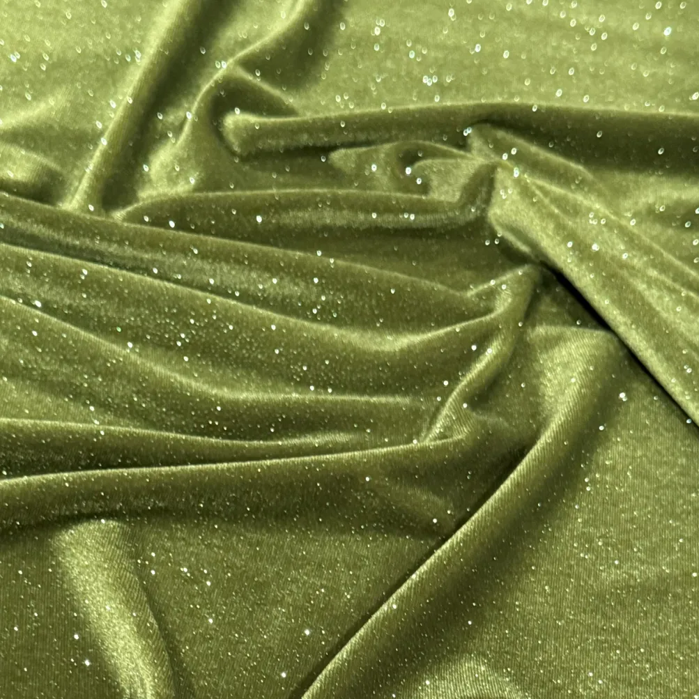 Glitter Velour Table Linen in Olive