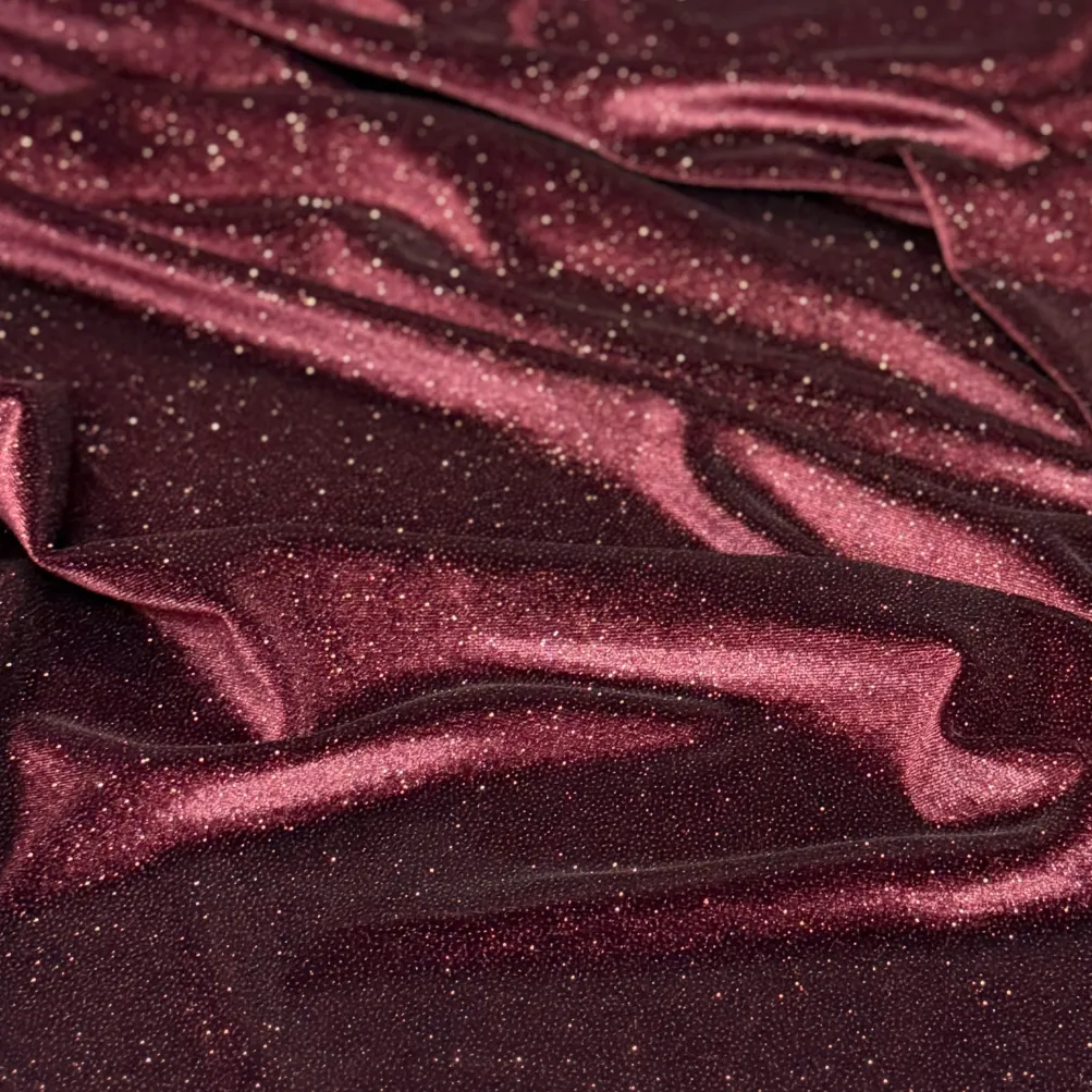 Glitter Velour Table Linen in Burgundy
