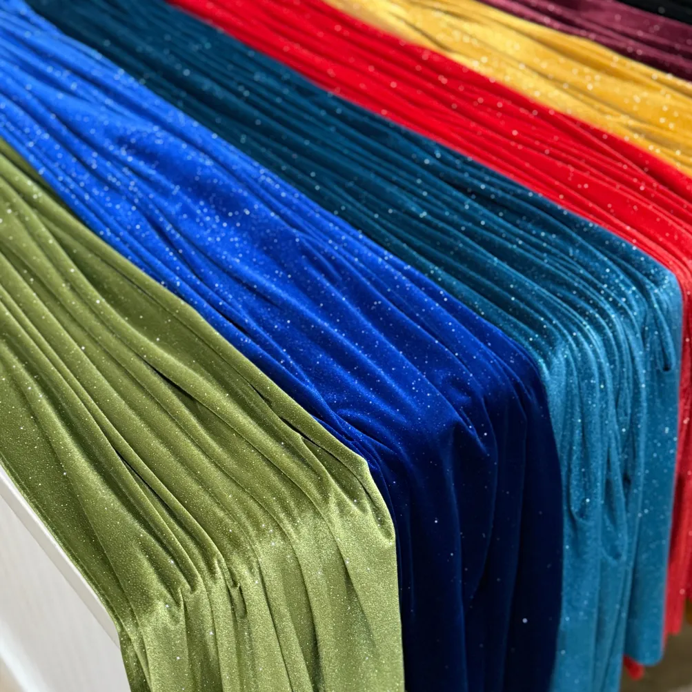 Glitter Velour Table Linen in Burgundy