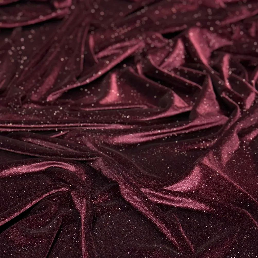 Glitter Velour Table Linen in Burgundy
