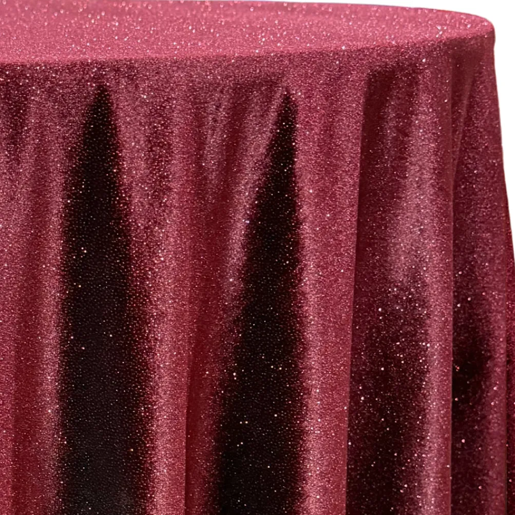 Glitter Velour Table Linen in Burgundy
