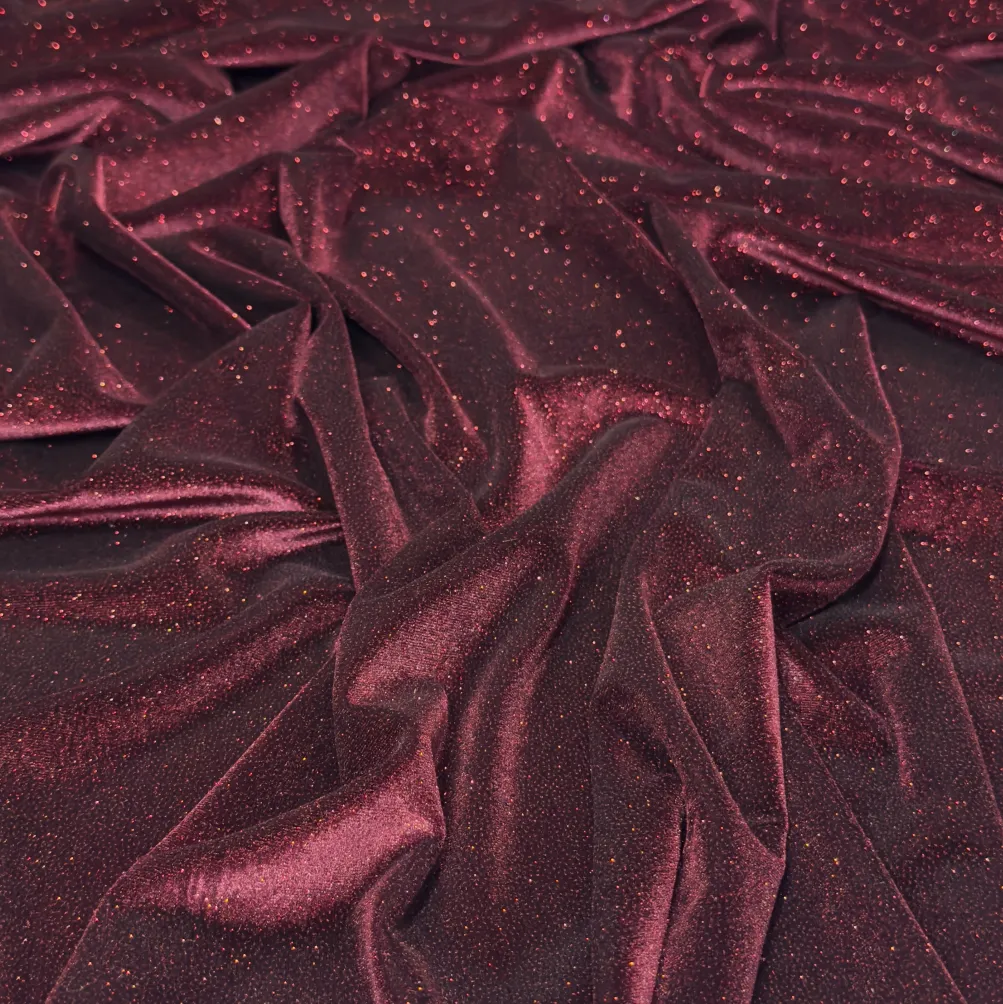 Glitter Velour Table Linen in Burgundy