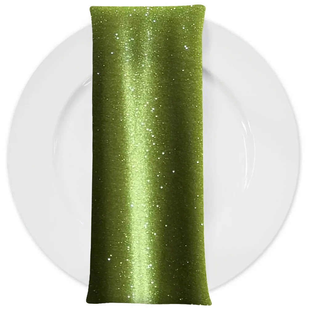 Glitter Velour Table Napkin in Olive