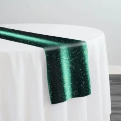 Glitter Velour Table Runner in Hunter Green