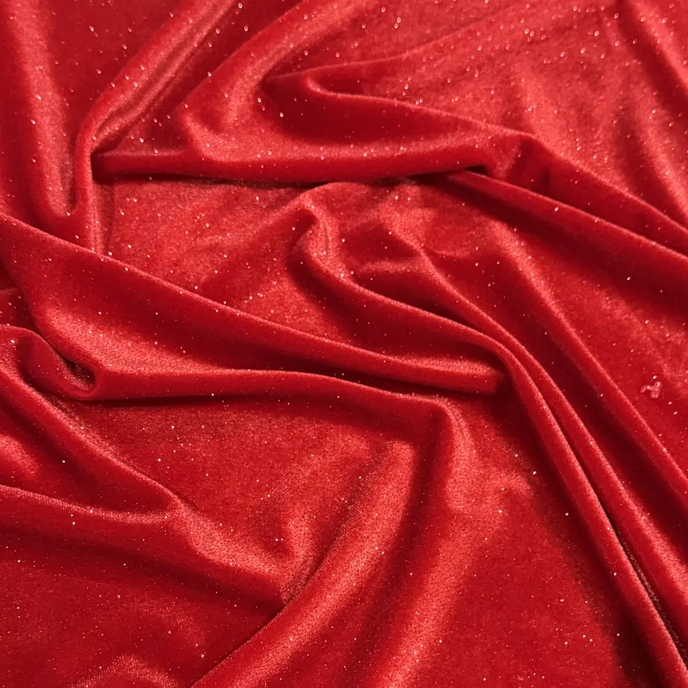 Glitter Velour Table Runner in Red