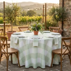 Hampton Checker (Poly Print) Table Linen in Sage