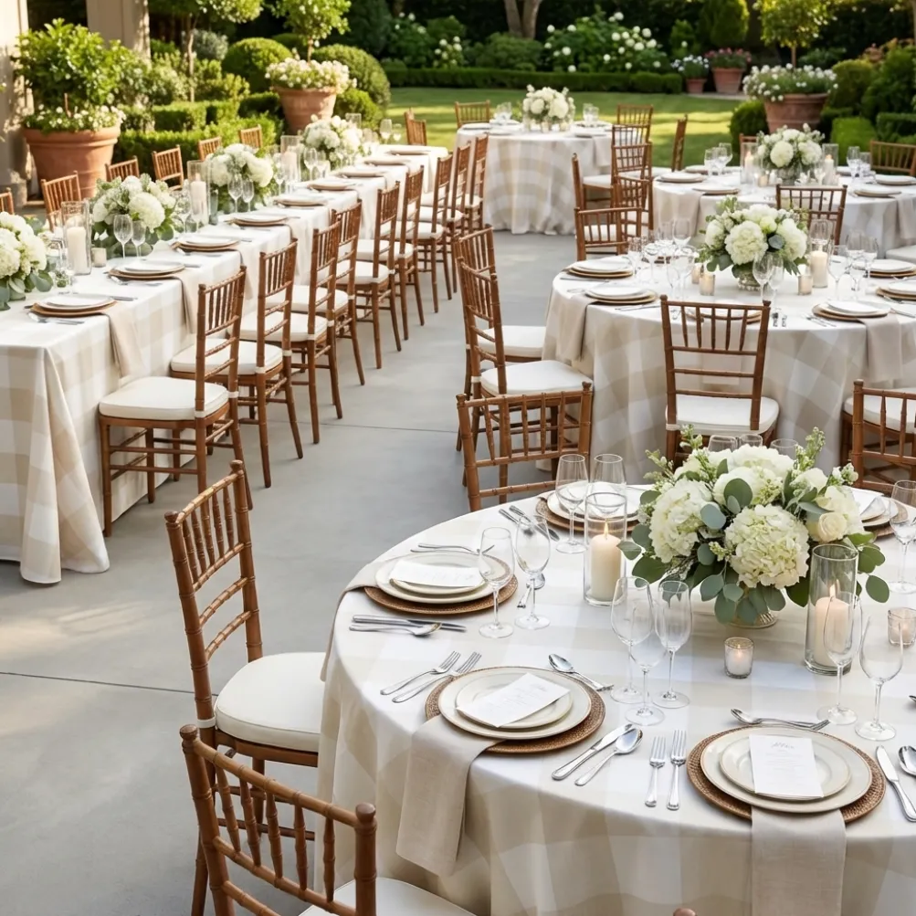 Hampton Checker (Poly Print) Table Linen in Taupe
