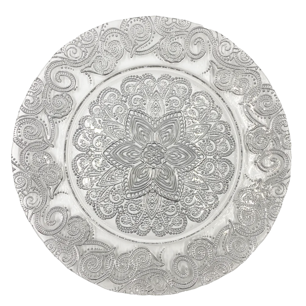 Henna - Glass Charger Plate in Silver (Item # 0294)