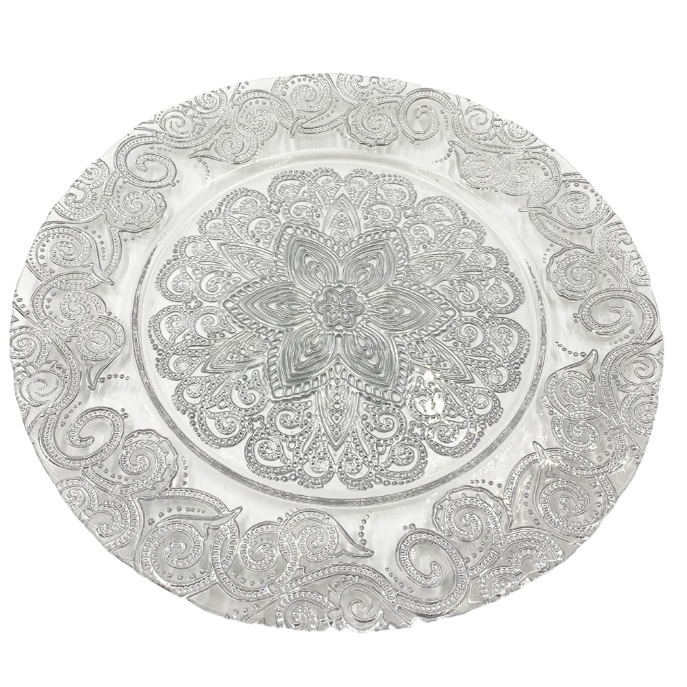 Henna - Glass Charger Plate in Silver (Item # 0294)