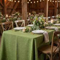 Imitation Burlap Table Linen in Willow Green