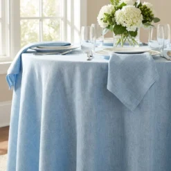 Imitation Burlap Table Linen in LT Blue