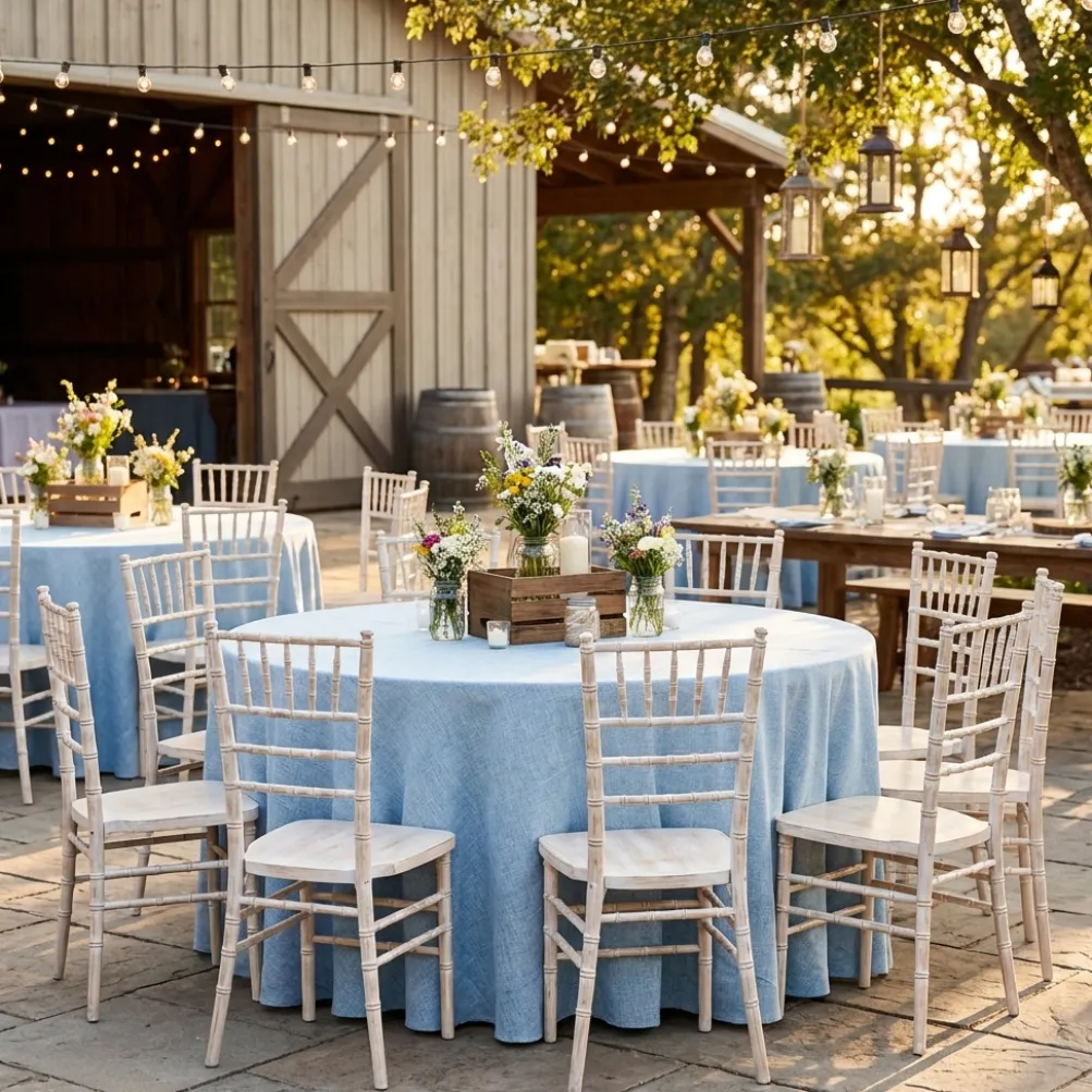 Imitation Burlap Table Linen in LT Blue