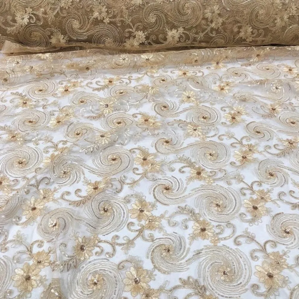 Jasmine Lace Table Linen in Champagne