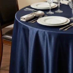 Lamour (Dull) Satin Table Linen in Navy 1245