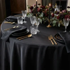 Lamour (Dull) Satin Table Linen in Black 1115